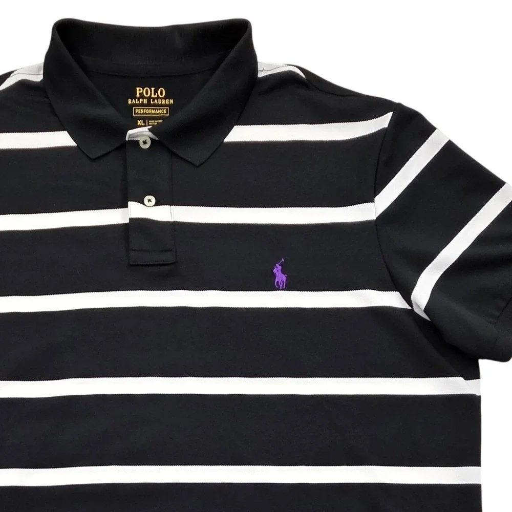 Polo Ralph Lauren Performance Black White Striped SS Polo Shirt Mens XL